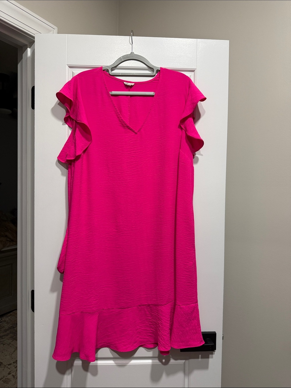 Cato Hot Pink Flutter Sleeve V-Neck Dress